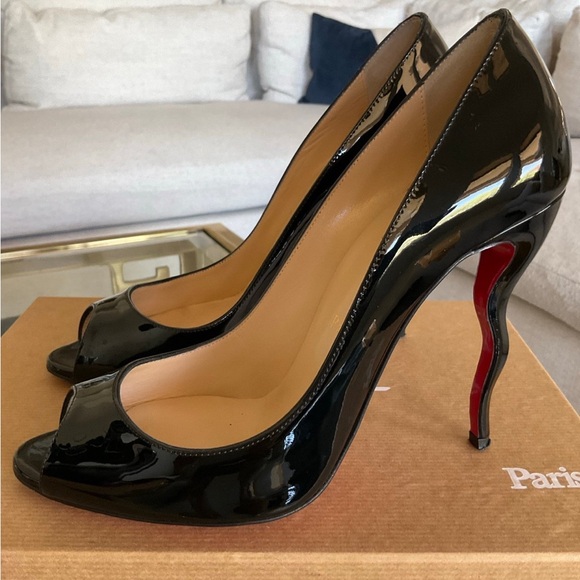 Authentic Christian Louboutin Jolly B Patent Black peep toe heels, size 39 - Picture 3 of 12